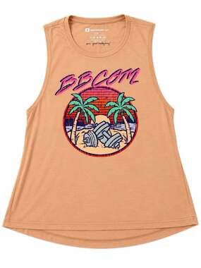 Bodybuilding.com Women’s Medium Peach Graphic Muscle Tank Top Gym Workout Beach